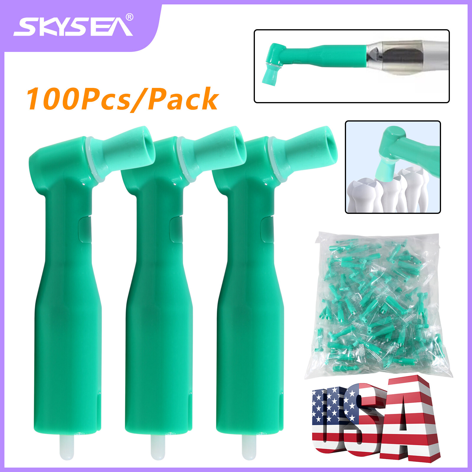 100pcs Dental Disposable Pro Angle Prophy Angles Cup Green Color New 105°