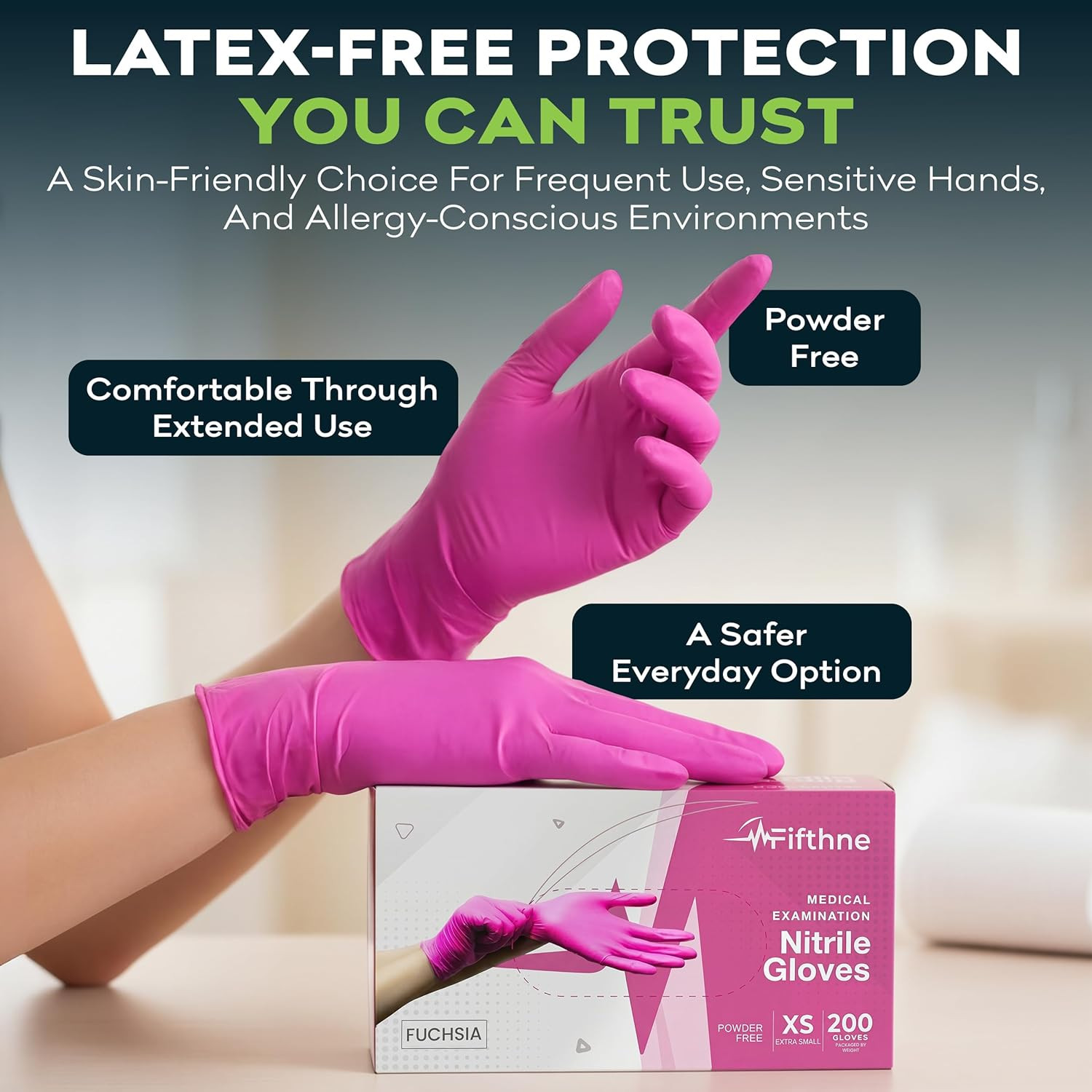 Fifthpulse Fuchsia Hot Pink Nitrile Disposable Gloves -3 Mil Medical Exam Nitril