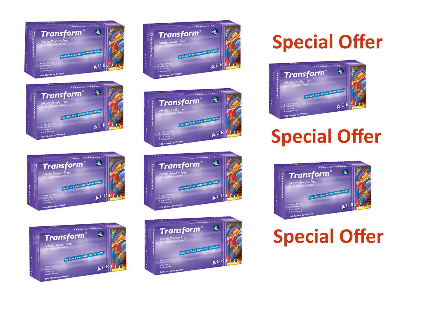 2000pcs Aurelia Transform Nitrile Gloves Transblue, 200pc/Bx (SPECIAL PRICE!!)