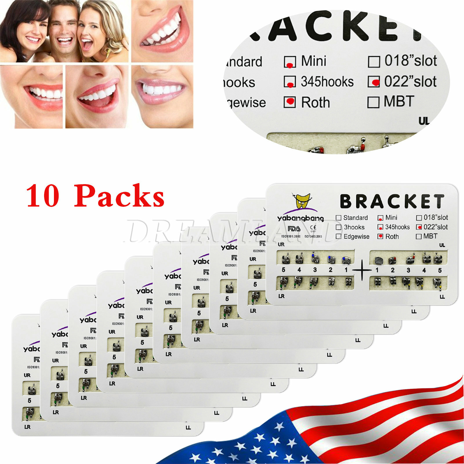 USA 10 Bags Dental Orthodontic Bracket Braces Mini Roth. 022 3-4-5/3 Hooks