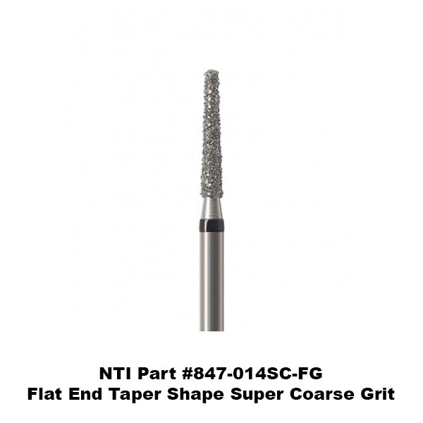 NTI (Kerr) 847-014SC-FG Super Coarse Grit Flat End Taper Tip Diamond Burs (5 Pk)