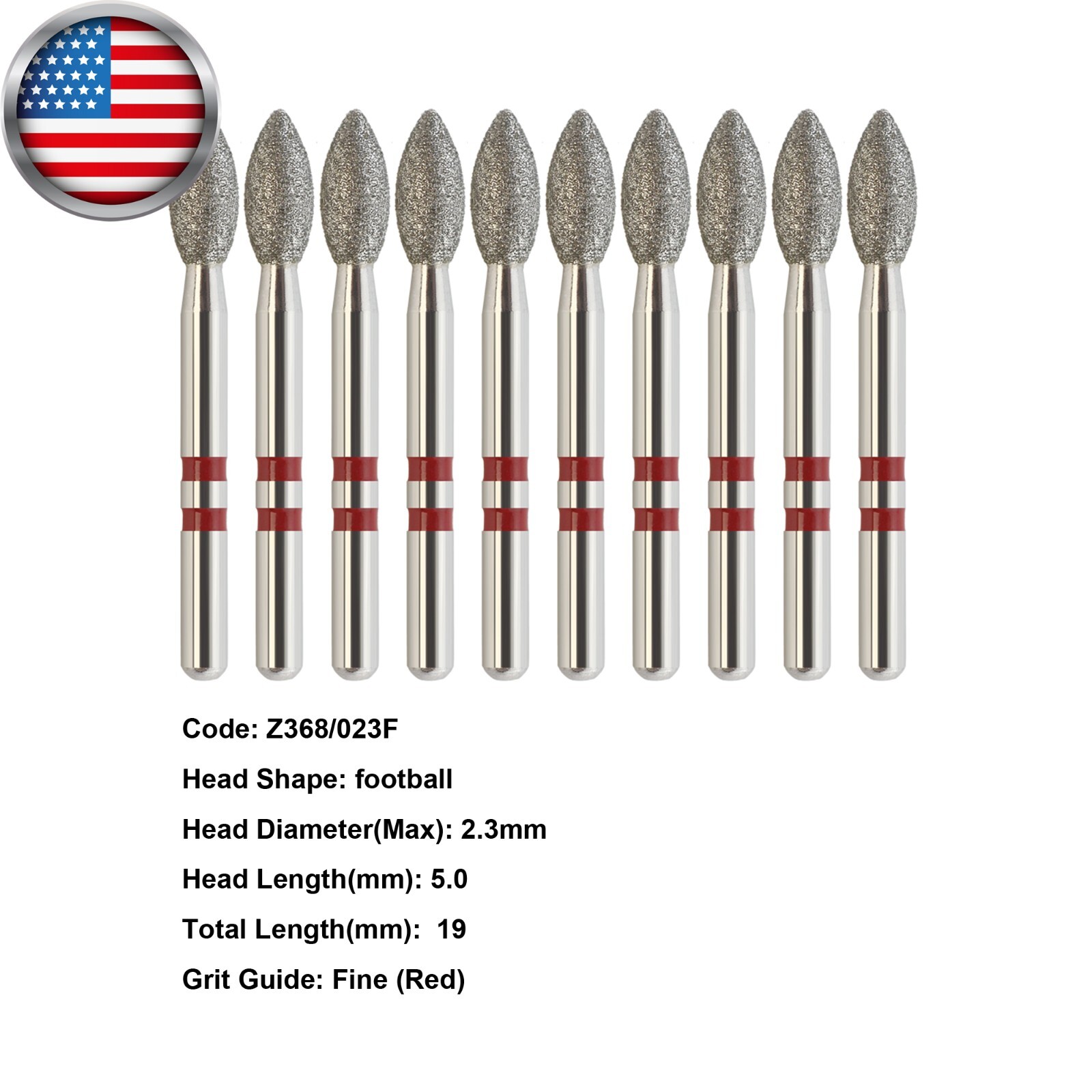 Zirconia Adjustment Burs Diamond Z368/023F Football FG High Speed Burr Fine Grit