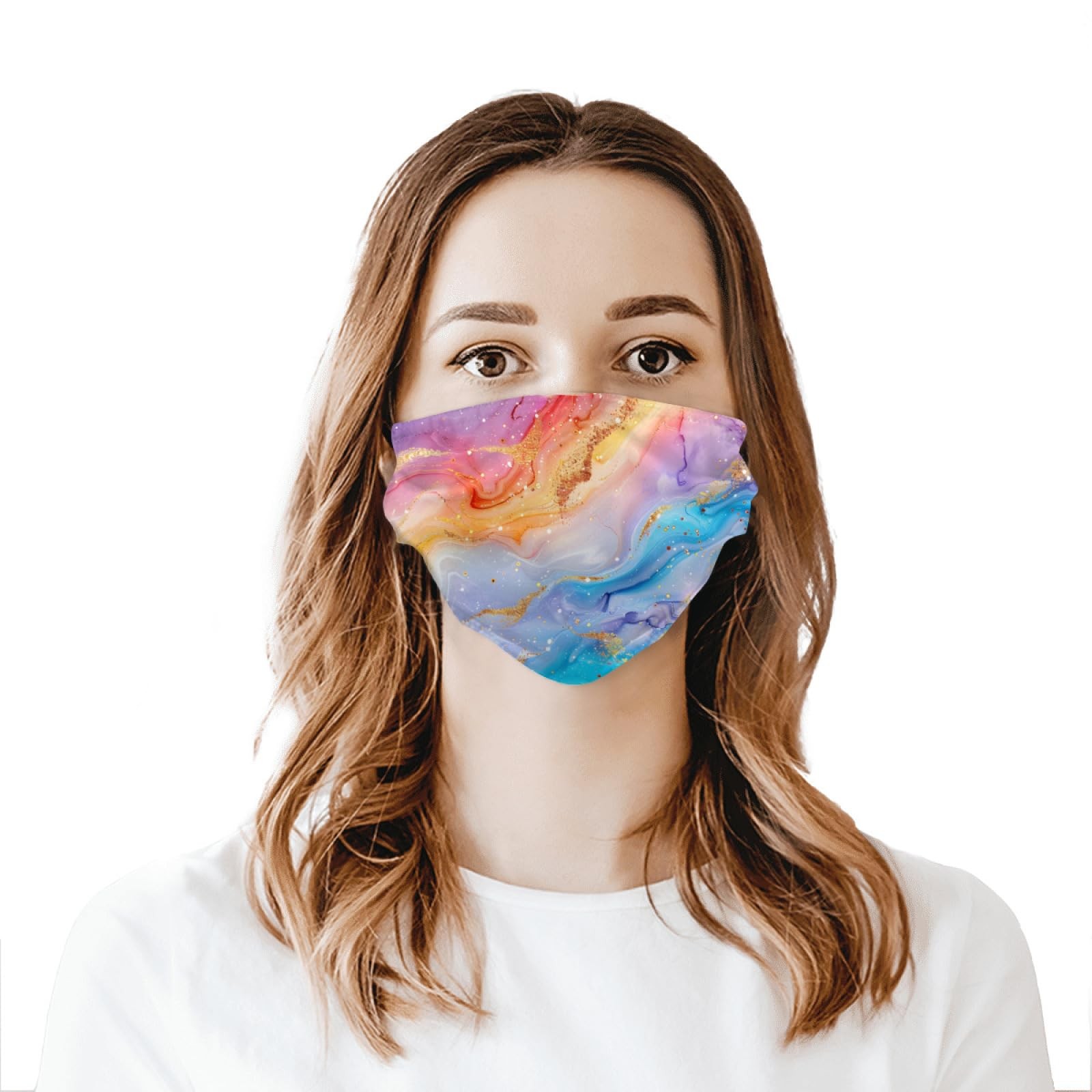 Colorful Marble Texture Print Face Mask Adult Washable Reusable Pleated Dust …