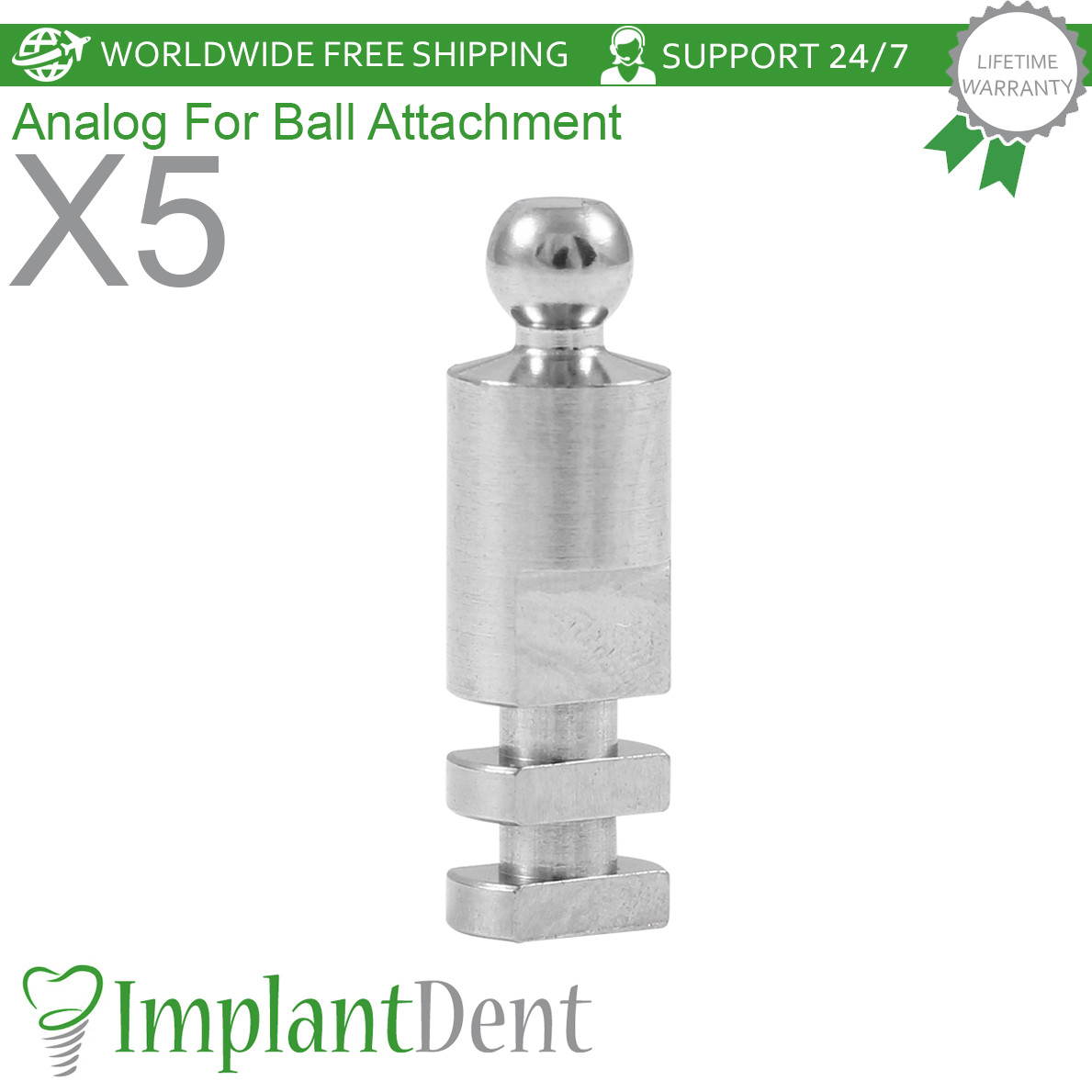 5x Titanium Ball Attachment System Analog Dental Prosthetics 15.1mm Dentist Lab