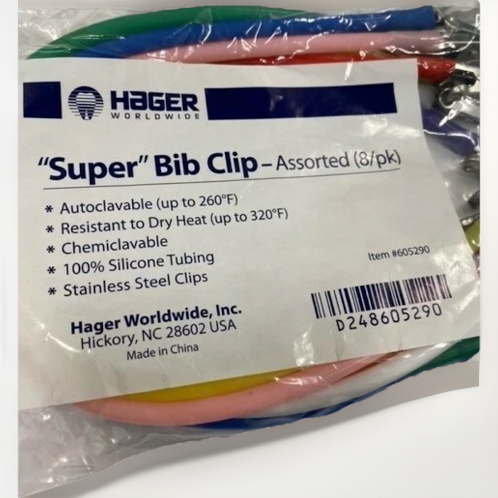 8 Pack Hager Worldwide Assorted Super Bib Clip 605290
