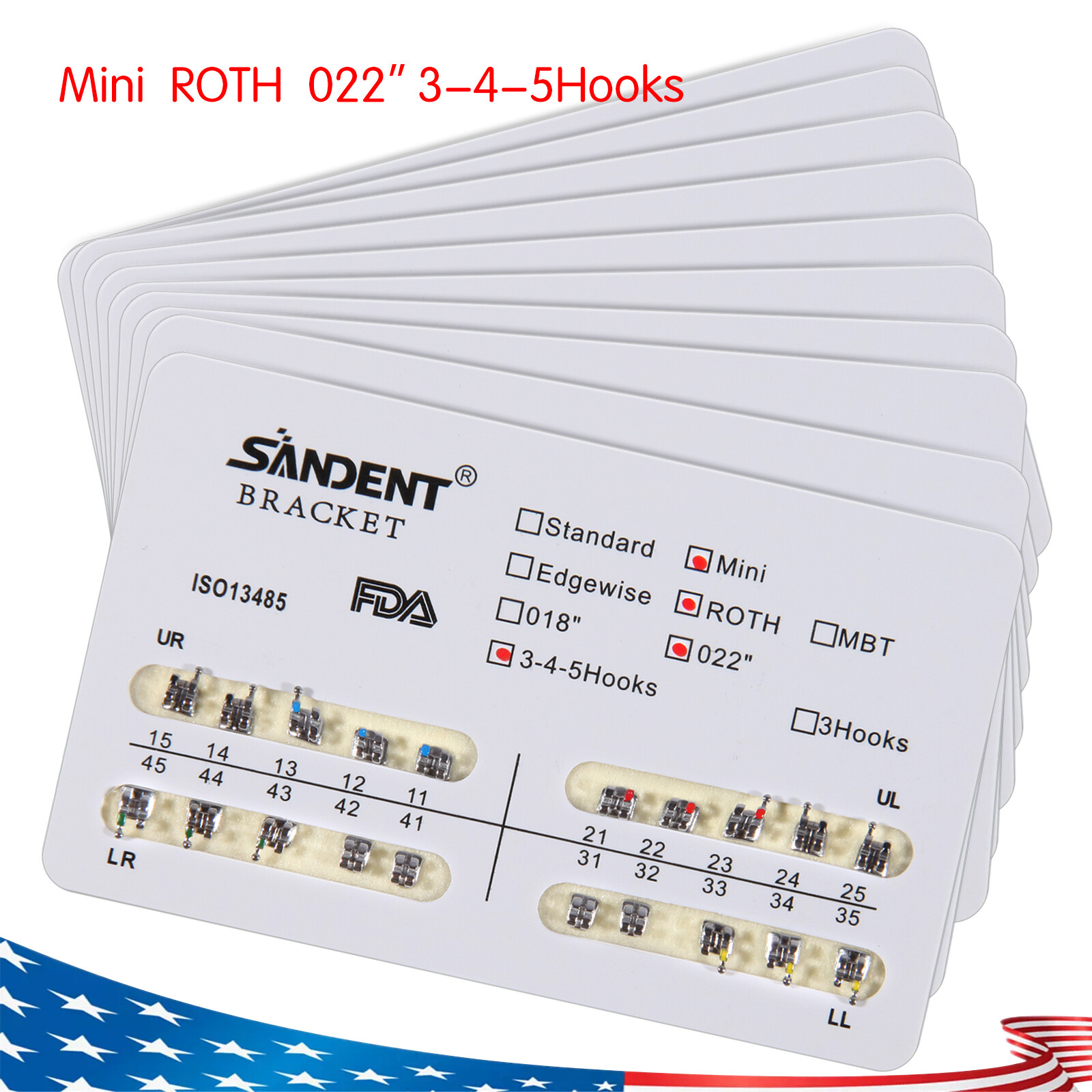 100 Packs Orthodontic Mini Roth 022 Hooks 3 4 5 Brackets Braces Metal FDA & CE