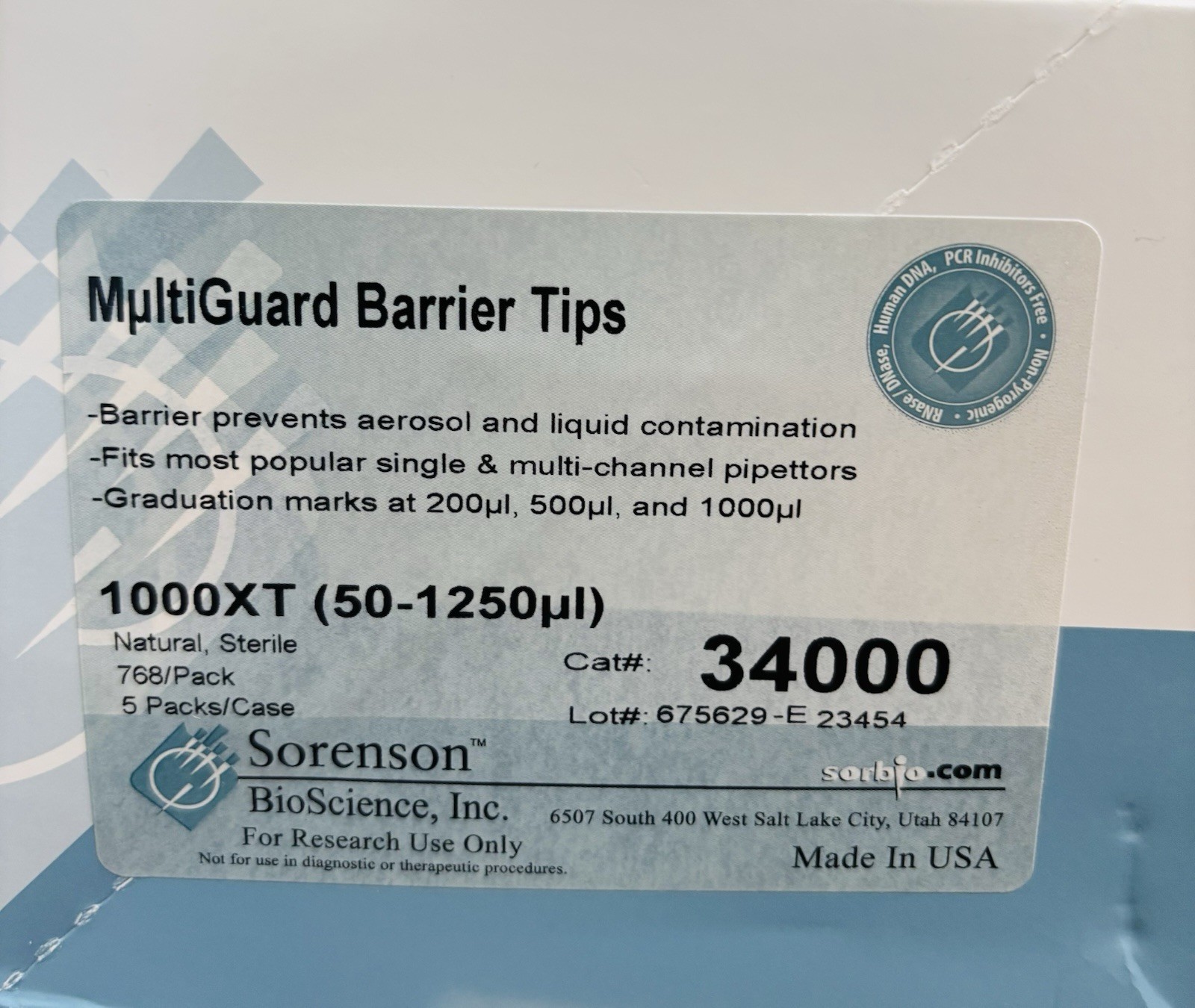 Sorenson 1000 µL (50-1250 µL) XT Barrier Tips 34000