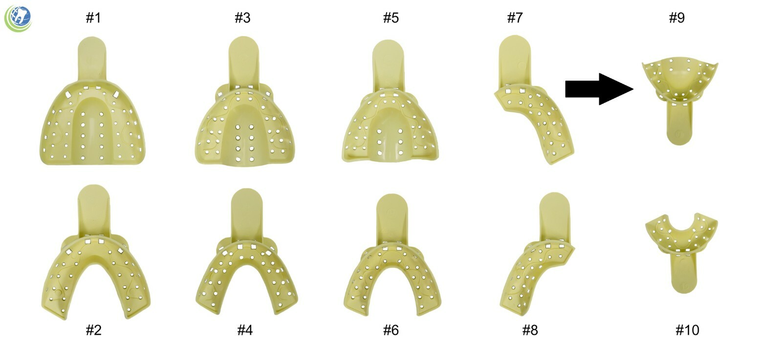 DENTAL PLASTIC IMPRESSION TRAYS AUTOCLAVABLE PEDIATRIC UPPER ANTERIOR #9 12/BAG