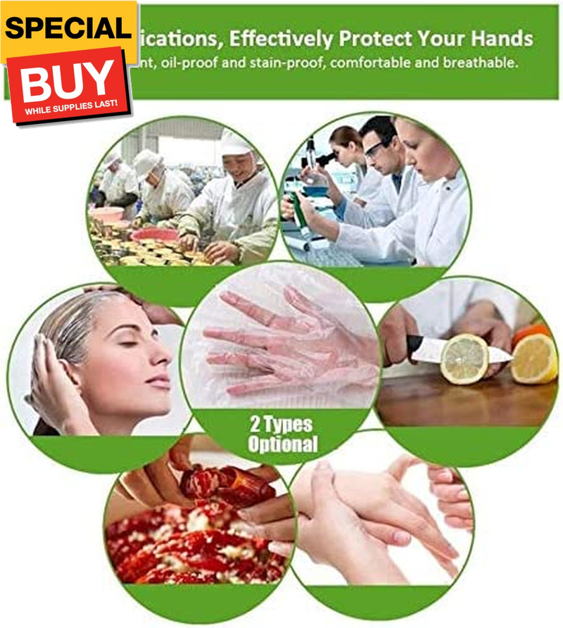 100pcs Disposable Plastic Gloves, Latex Free Powder Free Clear Polyethylene Hand