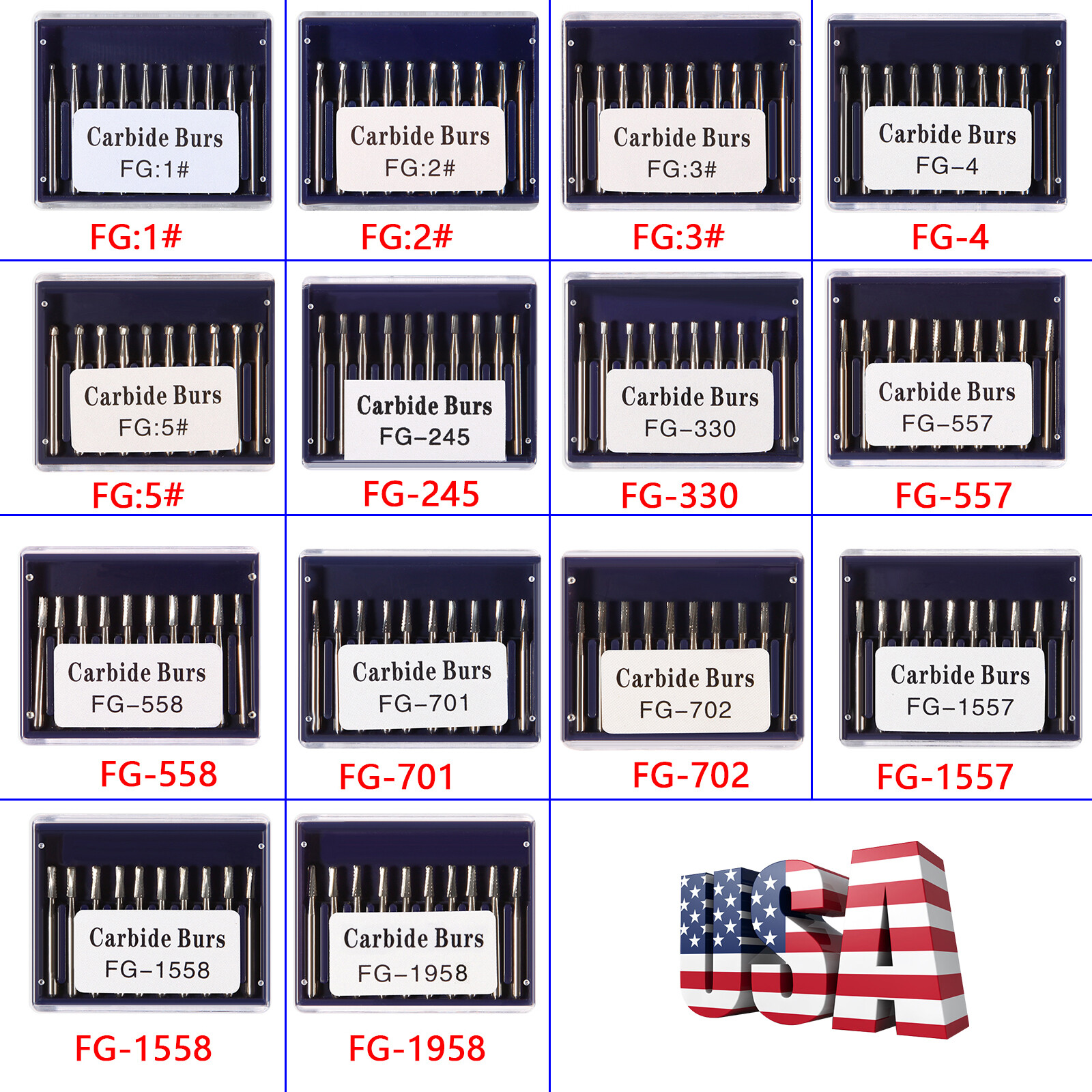 Dental Round Carbide Burs Tungsten Steel For High/ Low Speed Handpiece FG RA HP