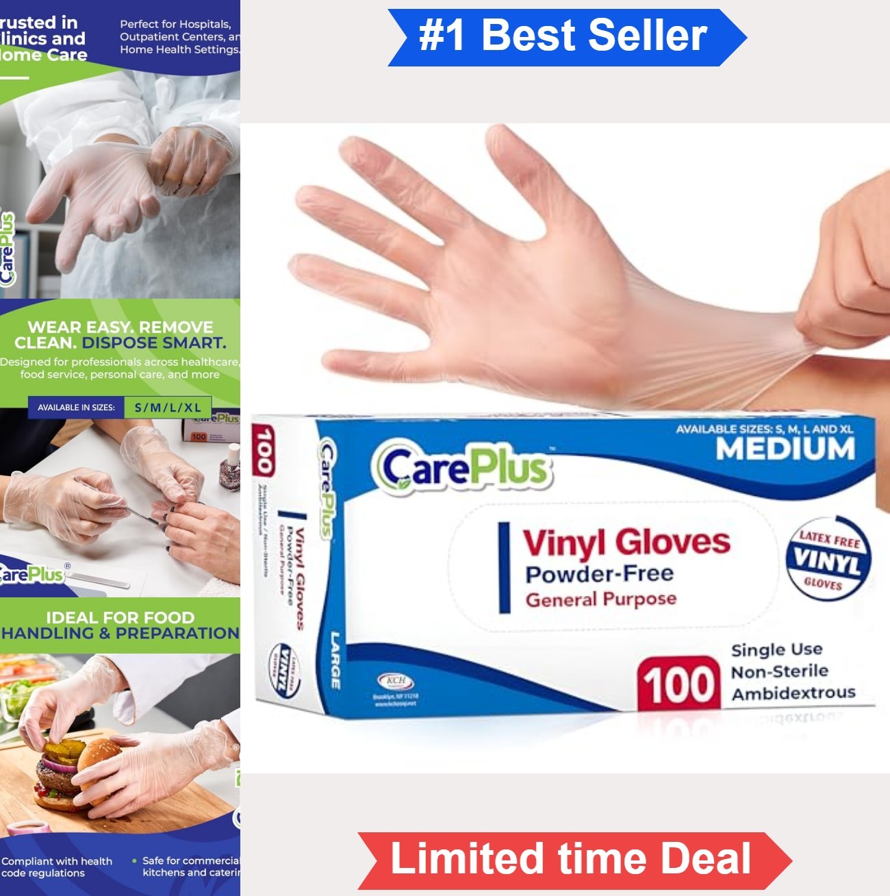Vinyl Gloves Medium 100 Count Latex Free Powder Free Disposable Textured Grip