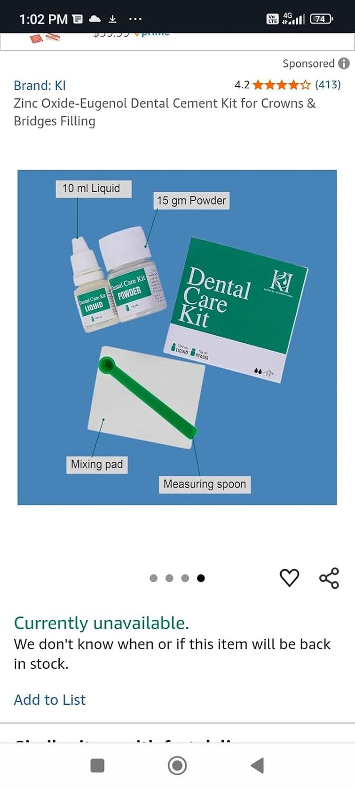 KI Zinc Oxide-Eugenol Dental Cement Kit for Crowns & Bridges Filling