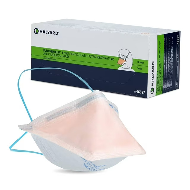 Halyard FluidShield N95/Surgical Masks, Orange, Small, Box of 35