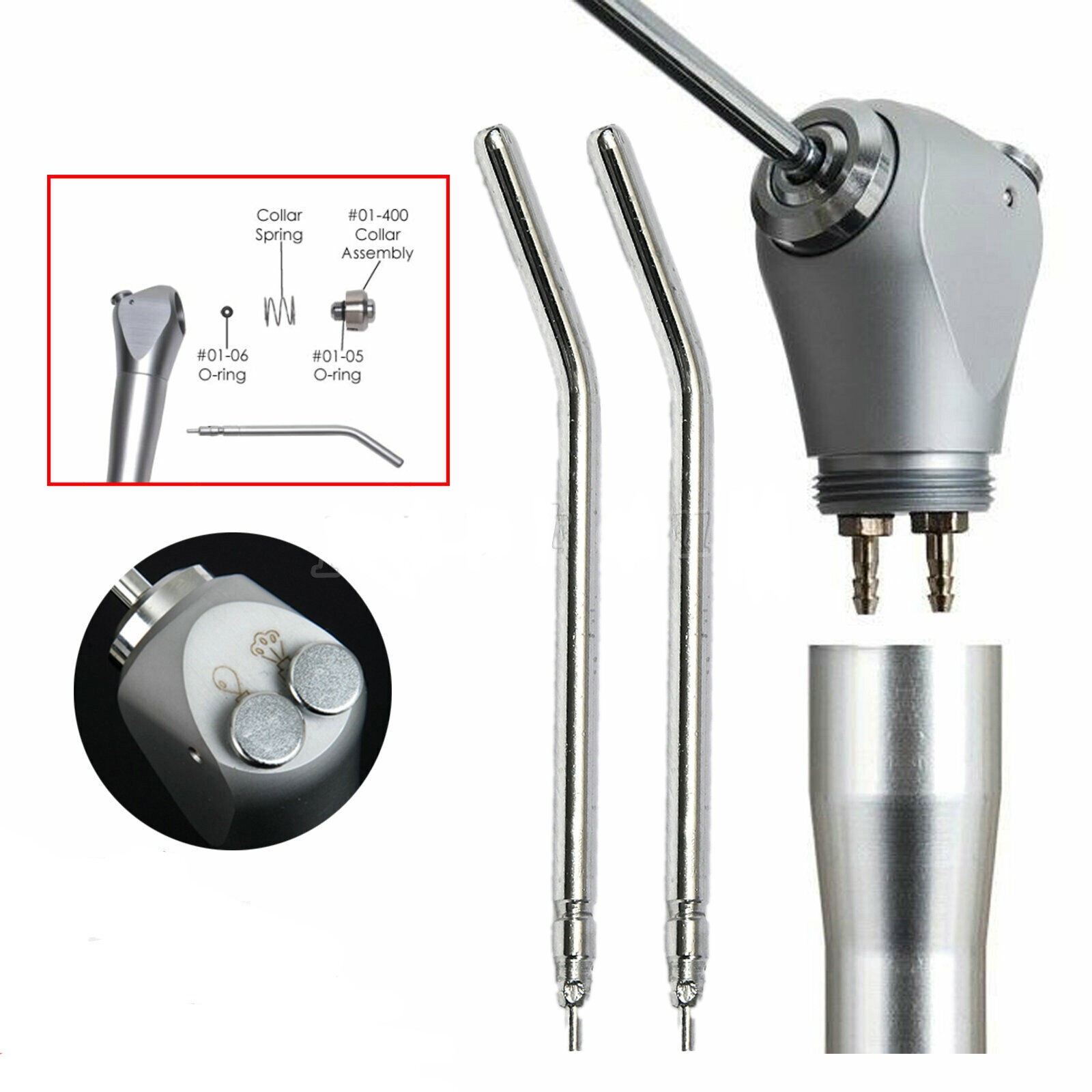Dental 3-Way Air Water Spray Triple Syringe Handpiece with 2 Nozzles Tips Tubes