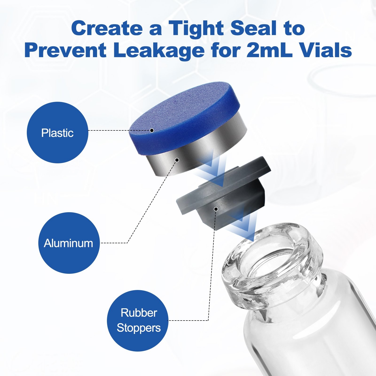 100 Pcs 2ml Clear Glass Vials, Borosilicate, Autoclavable with Aluminum Flip Cap