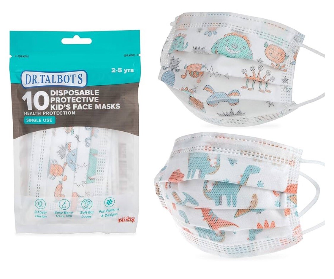 Dr. Talbot’s Disposable Protective Face Masks for Boys 2-5 Years – 10-Count. A12