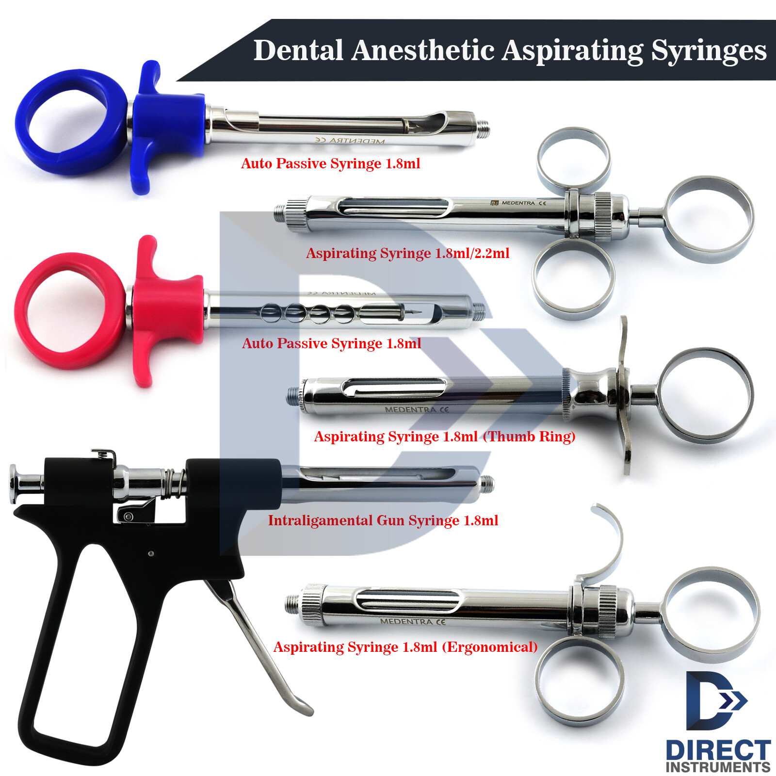 MEDENTRA Dental Syringes Anesthetic Self Aspirating Auto Passive Gun Anesthesia