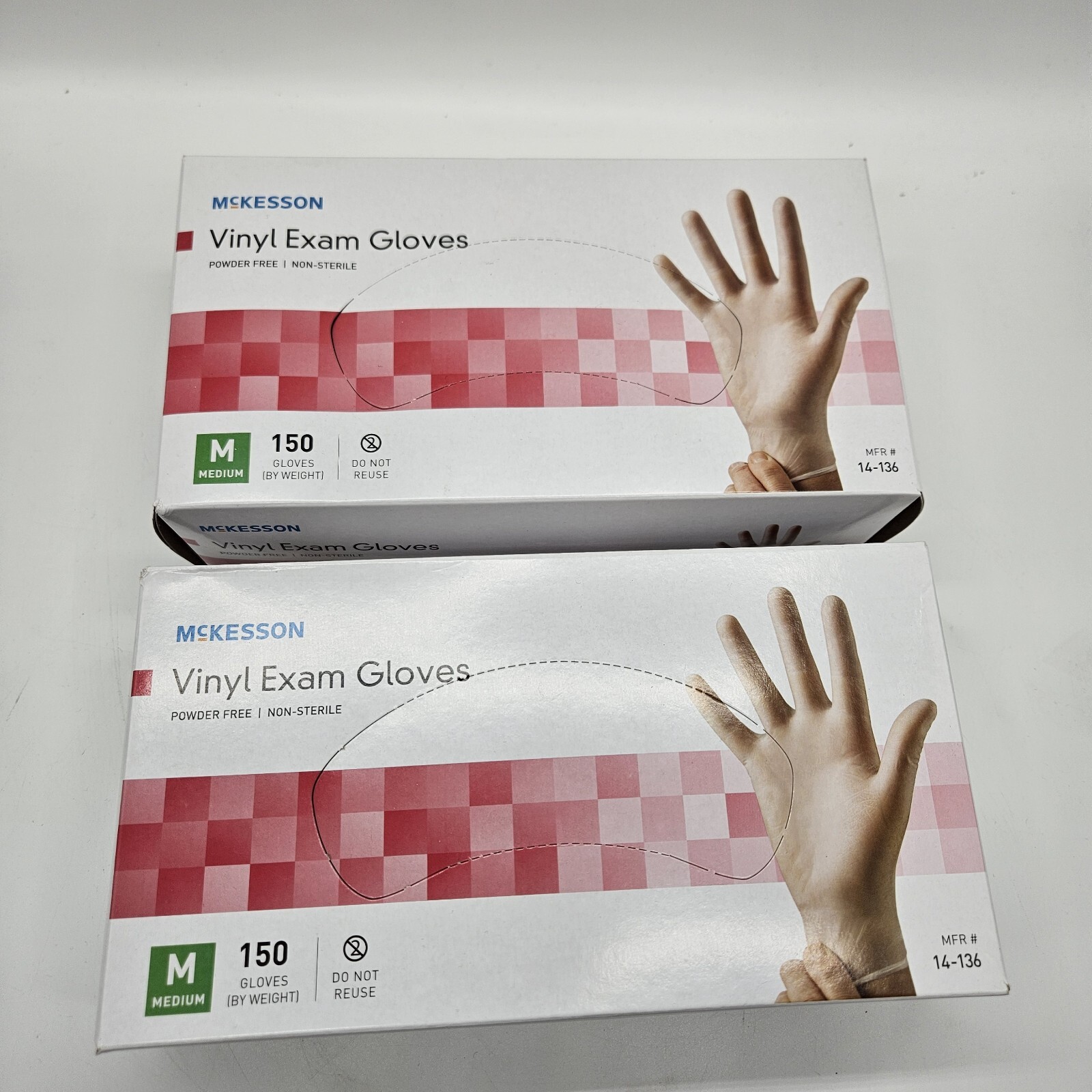 2 Boxes! McKesson Vinyl Exam Gloves Sz MEDIUM 150 per Box Powder Free MFR 14-136