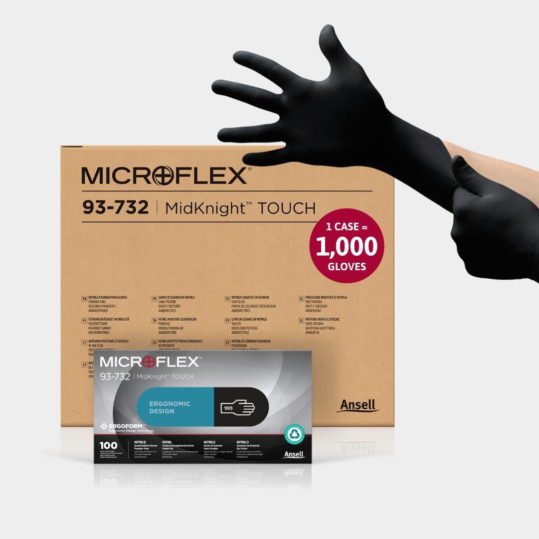 MICROFLEX Midknight Touch 93-732 Disposable Nitrile Exam Gloves for Auto, Tattoo