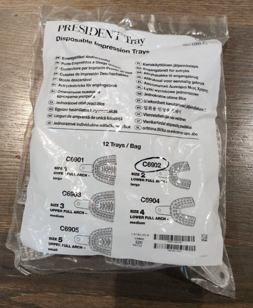 *12-Piece* Coltene President Impression Tray Size 2 Lower Full Arch-Large C6902