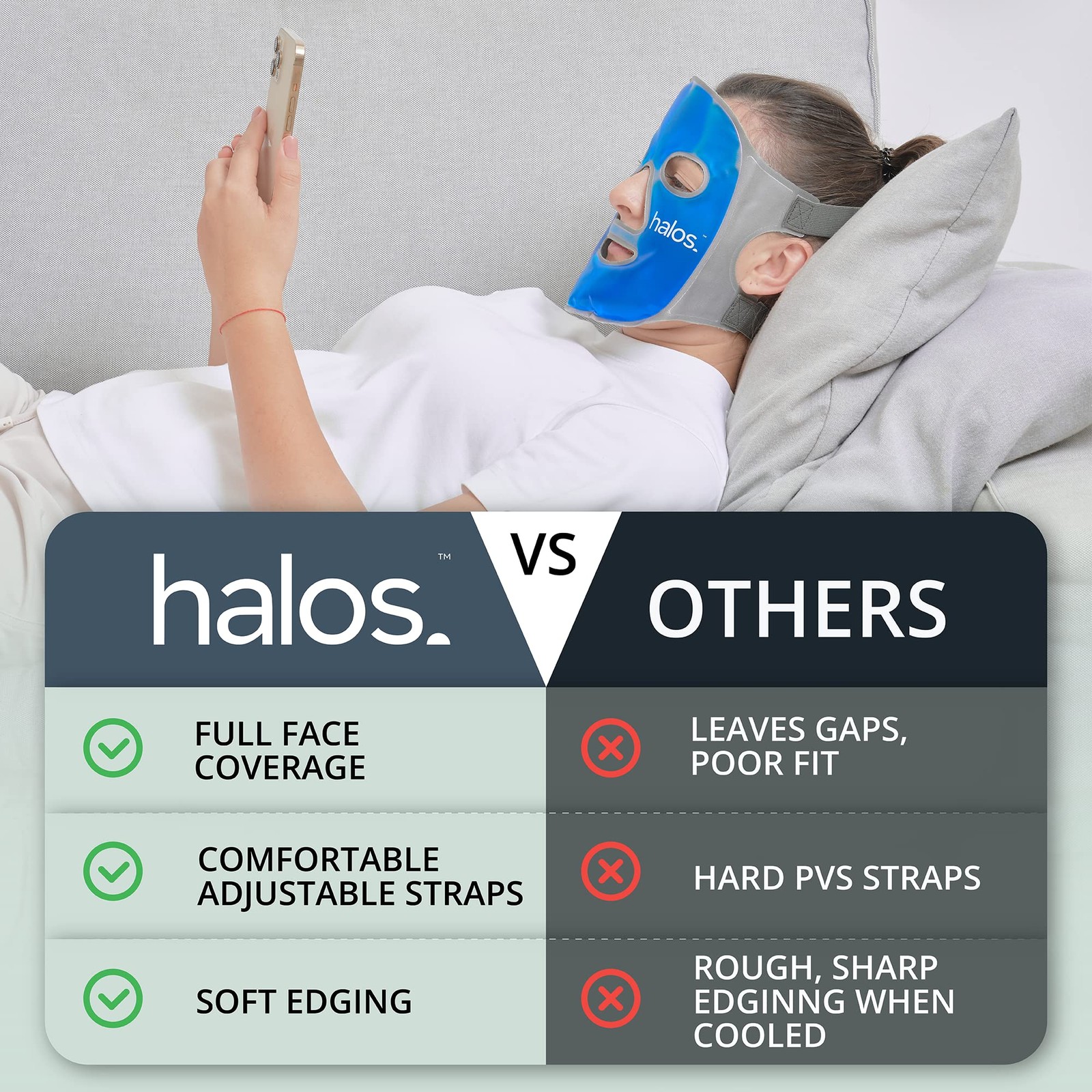 MyHalos® Ice Face Mask – Frozen for Pain 1 Count (Pack of 1), Blue